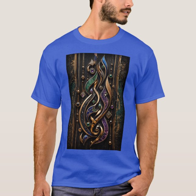 Camiseta Caligrafia Abstrata 3D com Pedras Preciosas (Frente)