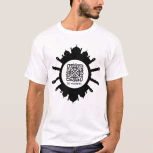 Camiseta Caligrafia de Eid Mubarak e texto preto de mesquit