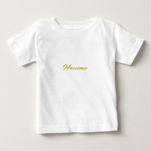 Camiseta Caligrafia Elegante Dourado Branco Simples Nome