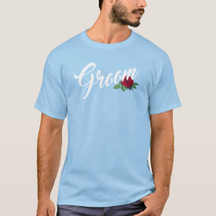 Camiseta Caligrafia Floral Simples de Casamento de Groom   