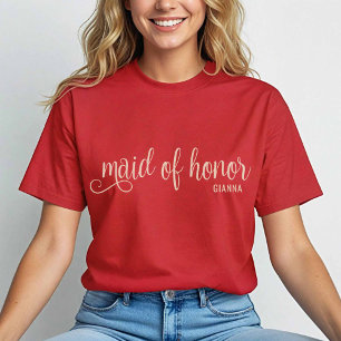 Camiseta Caligrafia natural na Madrinha de casamento vermel
