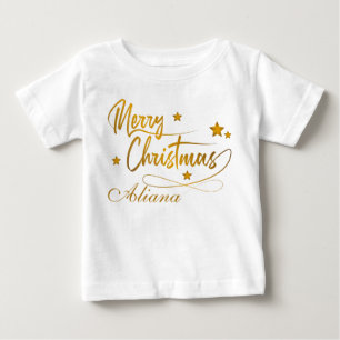 Camiseta Caligrafia ouro Feliz Natal Personalizado