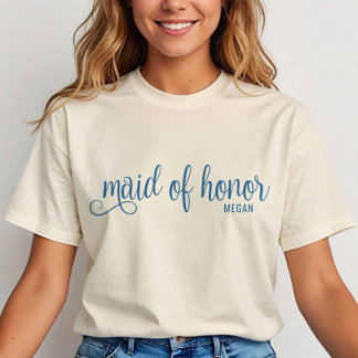 Camiseta Caligrafia Retro Azul Dama de Honra Script