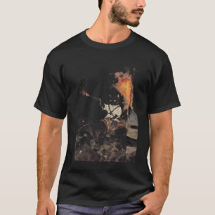 Camiseta caligrafia retrô gato dinossauro erupção vulcânica