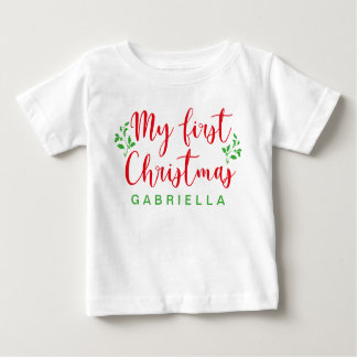 Camiseta Caligrafia Vermelha e Verde do Primeiro Natal do B