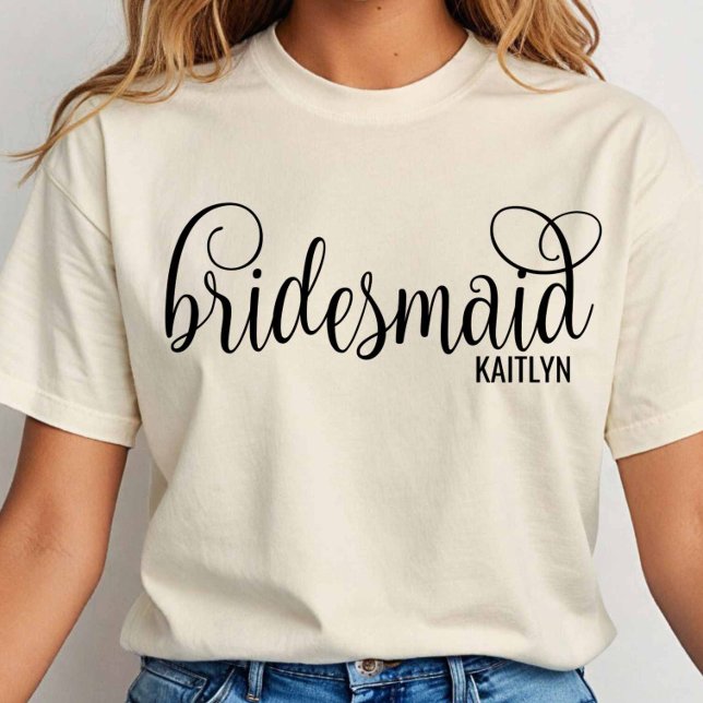 Camiseta Calligraphy Black Script Bridesmaid Bachelorette (Criador carregado)