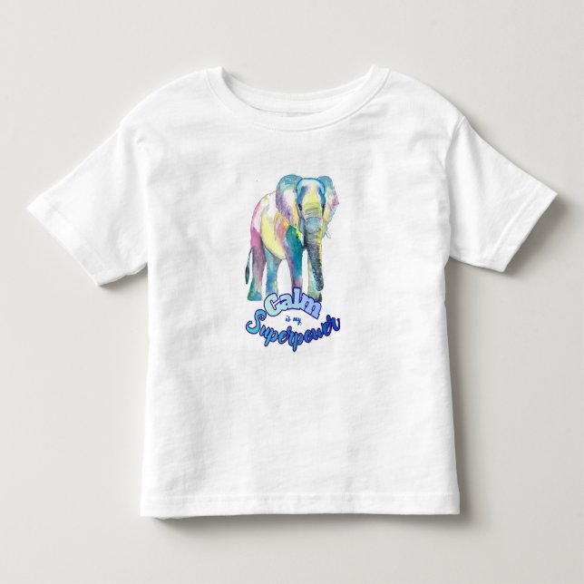 Camiseta Calma É Meu Superpoder – Elefante Aquarela Colorid (Frente)