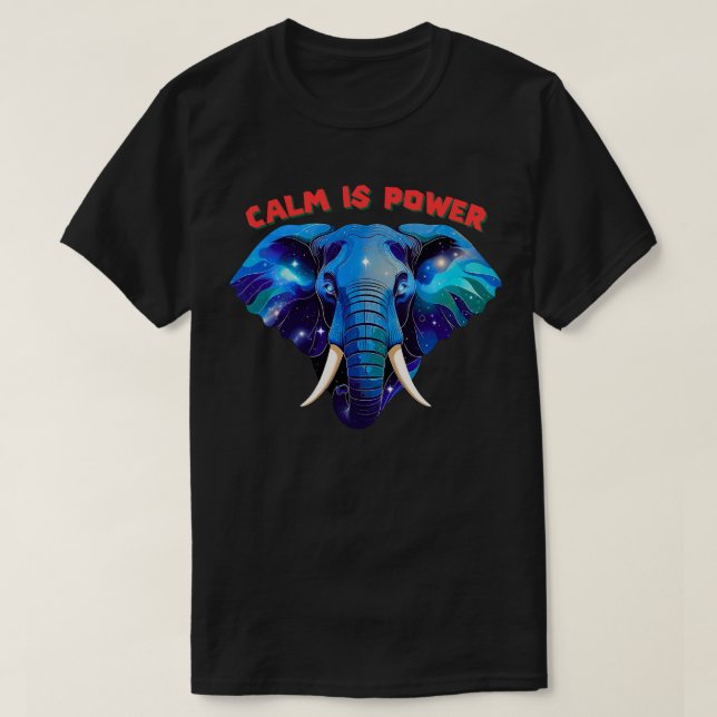 Camiseta Calma É Poder Rosto de Elefante Cósmico Minimalist (Frente do Design)
