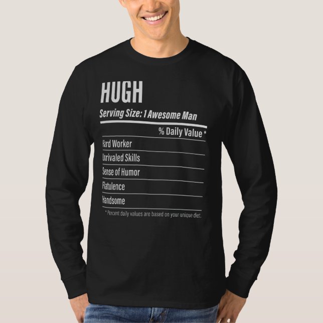Camiseta Calorias no Rótulo de Nutrição de Tamanho Hugh Ser (Frente)