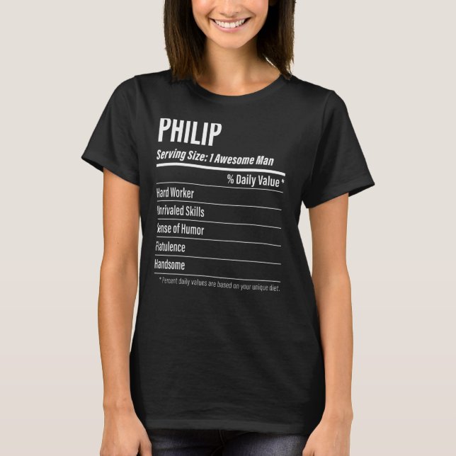 Camiseta Calorias no Rótulo de Nutrição do Philip Serving (Frente)