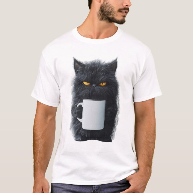 Camiseta Cama de café de gato cáustico - Design de peça cer (Frente)