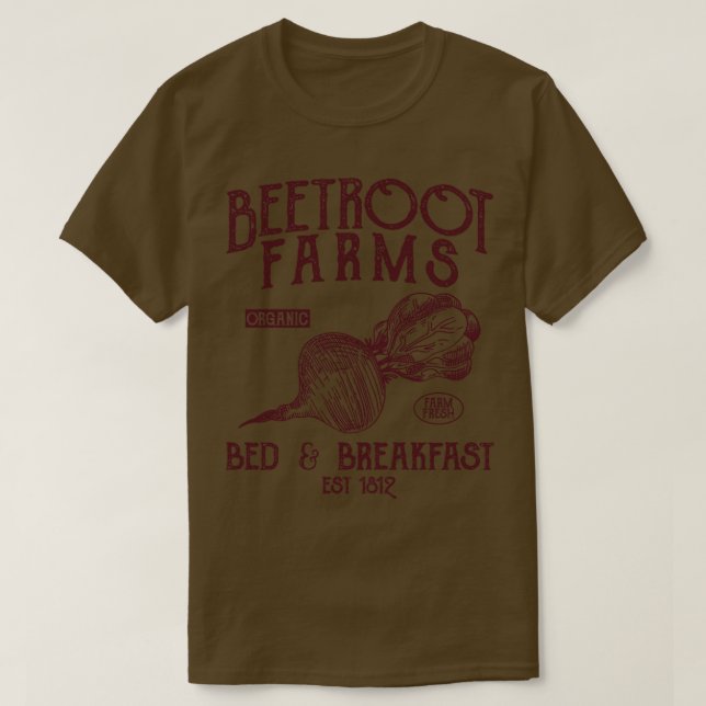 Camiseta Cama de Fazenda de beterraba e café da manhã (Frente do Design)