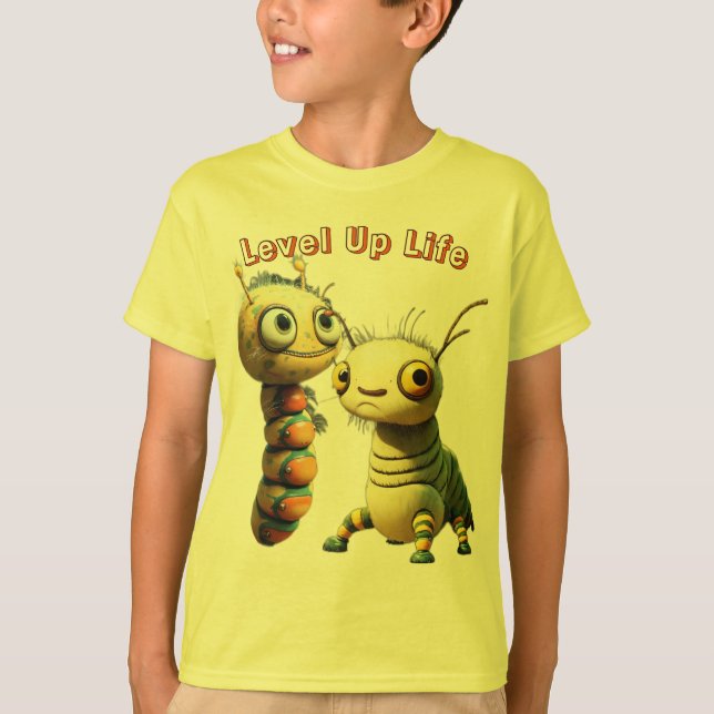 Camiseta Camada de Cartoon Whimsical "Level Up Life" (Frente)