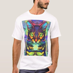 CAMISETA CAMADAS DE ABSTRATO DE ARTE COLORIDA DE GATO