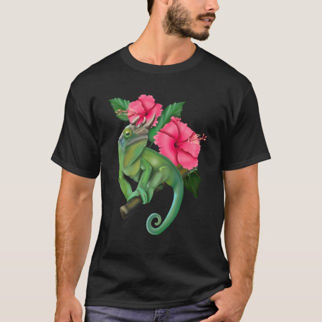 Camiseta Camaleão de Jackson com Hibiscus (Frente)
