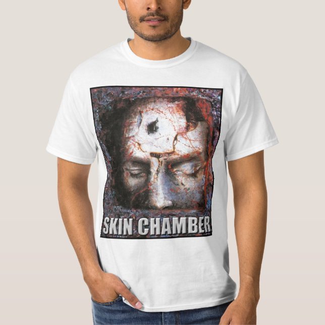 Camiseta Câmara de Pele "Julgamento" (Camisa Branca) (Frente)