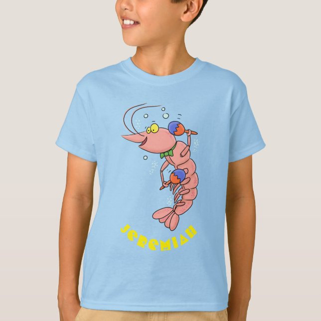 Camiseta Camarão feliz e bonito, desenho animado (Frente)