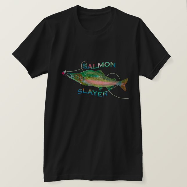 Camiseta Camarão-T do Pescador do Salmão (Frente do Design)