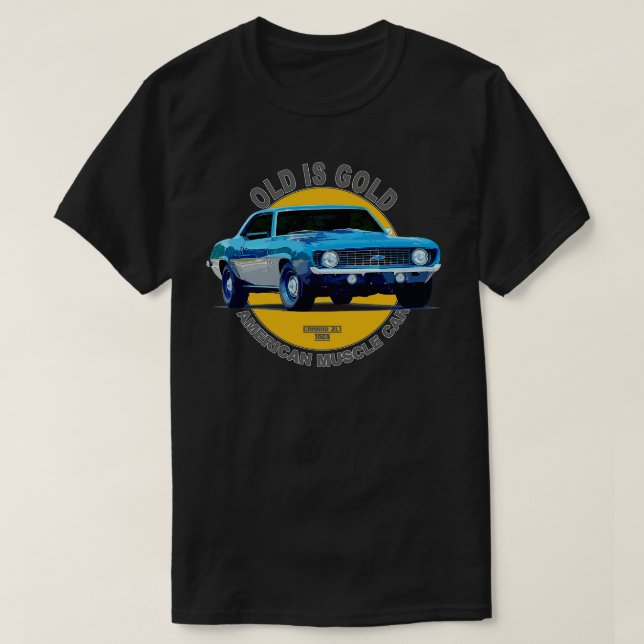 Camiseta Camaro ZL1 Músculo Americano 60 anos 70 é Dourado (Frente do Design)