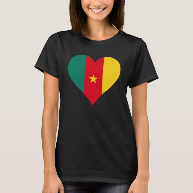 Camiseta Camarões Flag Heart Camarões Love Camarões (Frente)
