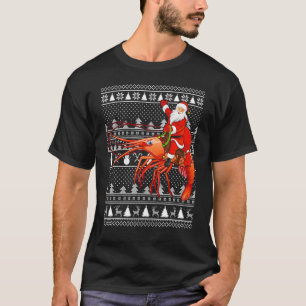 Camiseta Camaroneteza engraçado Papai Noel montando Camarão