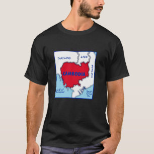 Camiseta Camboja: Mapa em cores de bandeira. Países circund