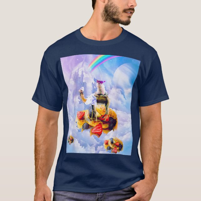 Camiseta Camelo De Anel De Hamster Sobre Nuvens E Waffles (Frente)