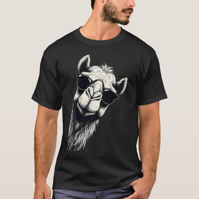 Camiseta Camelo Engraçado Usando Óculos de Sol Para Camelo (Frente)