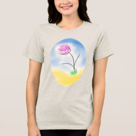 Camiseta Cameo Estilizado de Flor Rosa Feliz