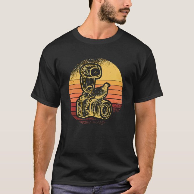 Camiseta Camera Bird Retro Sunset Aperture Lens Fotos Fotog (Frente)