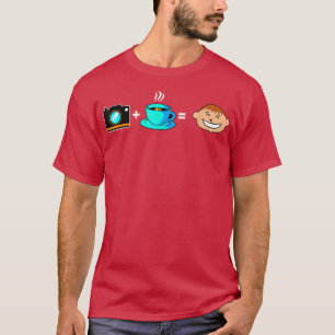 Camiseta Câmera e Café Igual Felicidade Foto Engraçada