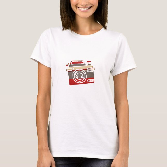 Camiseta Câmera Vermelha Fofa Amor Coração Fotografia Gráfi (Frente)
