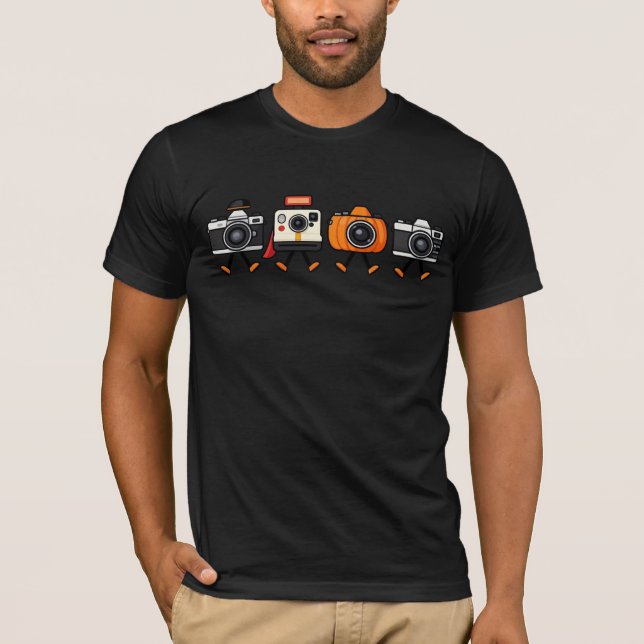 Camiseta Câmeras retrô fofas caminhando juntas (Frente)