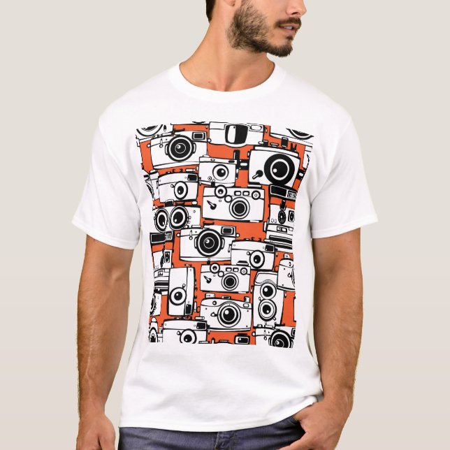 Camiseta Câmeras Vintage, padrão perfeito. (Frente)