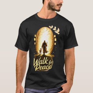Camiseta Caminhada pela paz monge espiritual com cão e pomb