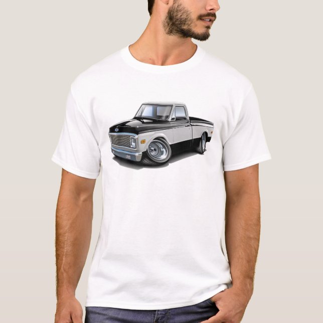 Camiseta Caminhão 1970-72 Preto-Branco de Chevy C10 (Frente)
