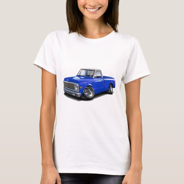 Camiseta Caminhão 1970-72 superior Azul-Branco de Chevy C10 (Frente)