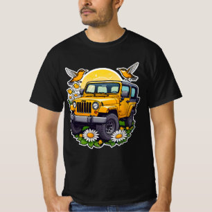 Camiseta Caminhão 4x4 Amarelo Ensolarado Com Margaridas e P