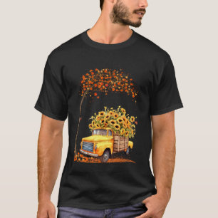 Camiseta Caminhão Amarelo Girassol Folhas de Outono Outono 