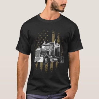 Camiseta Caminhão Americano Flag Big Rig Semi-Trailer Camin