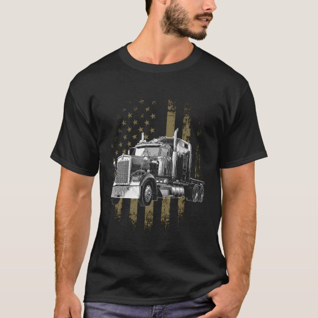 Camiseta Caminhão Americano Flag Big Rig Semi-Trailer Camin (Frente)