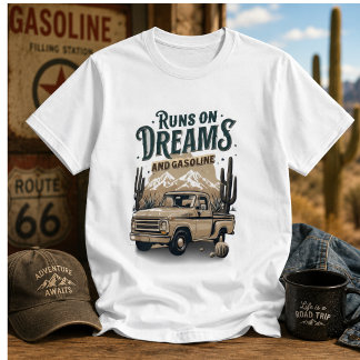 Camiseta Caminhão Antigo Funciona com Sonhos e Gas