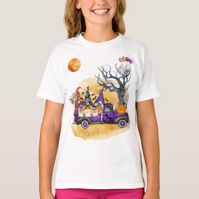 Camiseta Caminhão com 3 Gnomos, 2 Jack O'Lanterns e Fantasm (Frente)