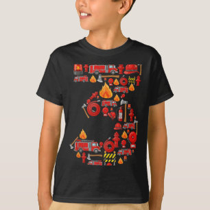 Camiseta Caminhão de Bombeiros Aniversário de 3 Anos Menino