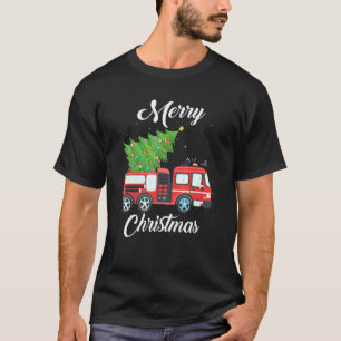 Camiseta Caminhão de Bombeiros Árvore de Natal Bombeiro