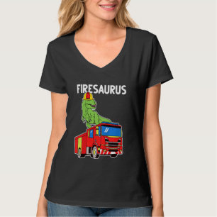 Camiseta Caminhão de Bombeiros Dinossauro Meninos Crianças