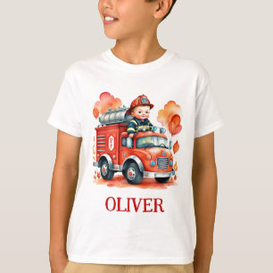 Camiseta Caminhão de Bombeiros e Bombeiro Fofo