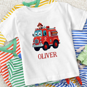Camiseta Caminhão de Bombeiros Fofo e Bombeiro