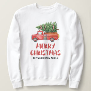 Camiseta Caminhão de Bombeiros Vermelho de Natal da Família