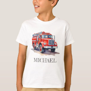 Camiseta Caminhão de Bombeiros Vermelho Moderno Nome Person
